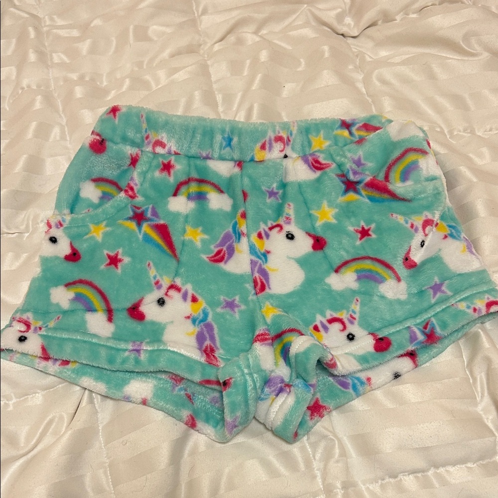Unicorn and Rainbow Fleece PJ Shorts With Pockets